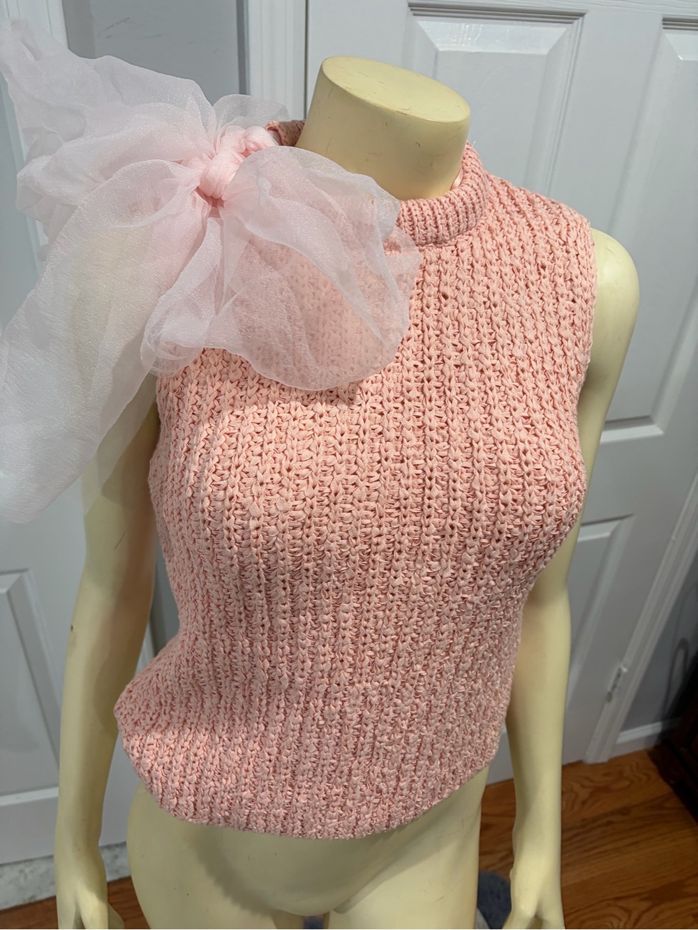 Pink Sleeveless Knit Crop Top